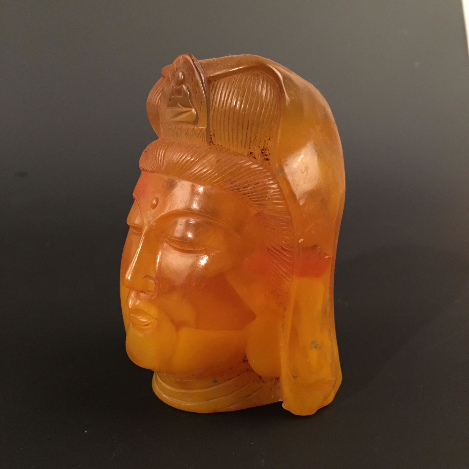 Chinese Amber Buddha Head  4'' H, 3'' W; 11.9 g (1 of 6)