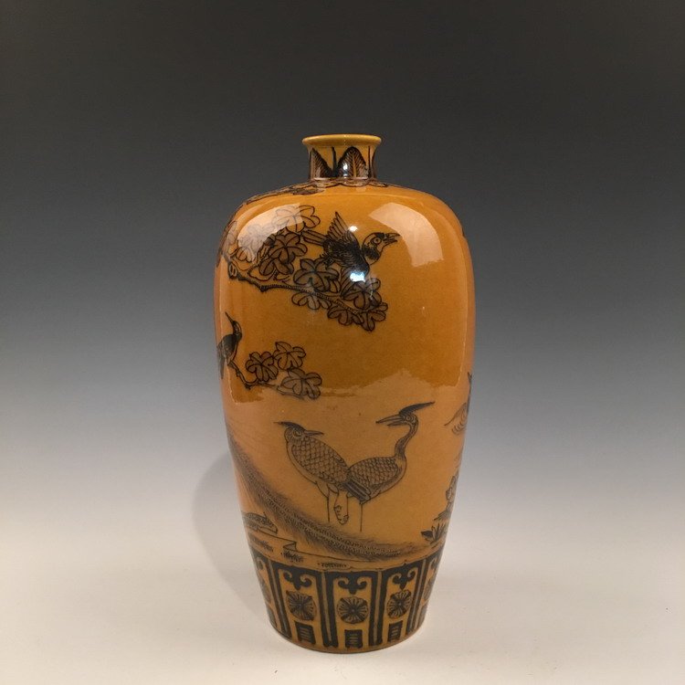 Chinese Yellow Glaze Vase with Mandarin Duck and Birds (1 of 8)