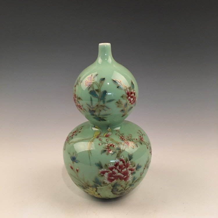 Famille Rose Flower Double Gourd Vase (1 of 5)