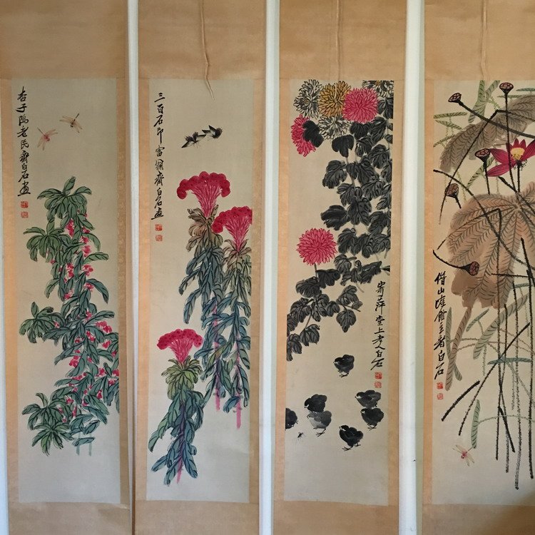 4 Pieces Chinese Watercolor Painting By Baishi Qi (1 of 10)