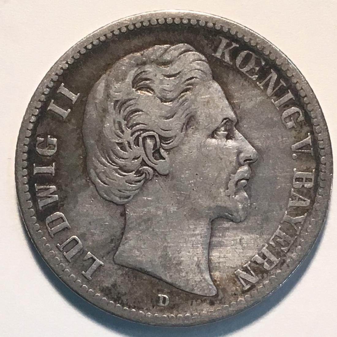 1876 GERMANY-BAVARIA 2 MARK CHVF .900 SILVER. .3215 (1 of 2)