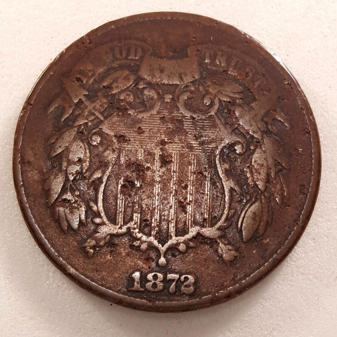 1872 2C VG DETAIL -PITTING AND CORROSION, RARE DATE! (1 of 2)