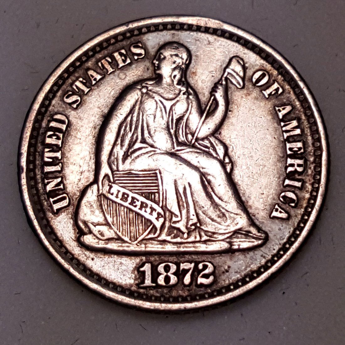 1872 -S 1/2 DIME XF-AU OLD CLEANING (1 of 2)