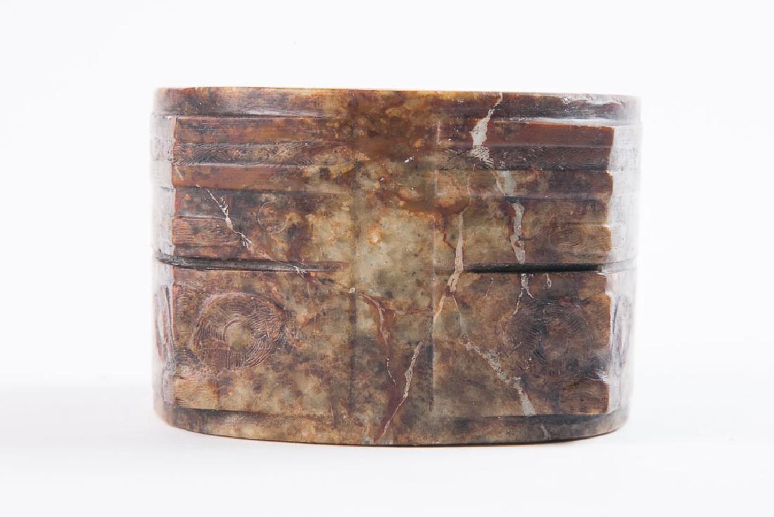 A CELADON JADE CONG, POSSIBLY SHANG AND ZHOU DYNASTY (1 of 8)