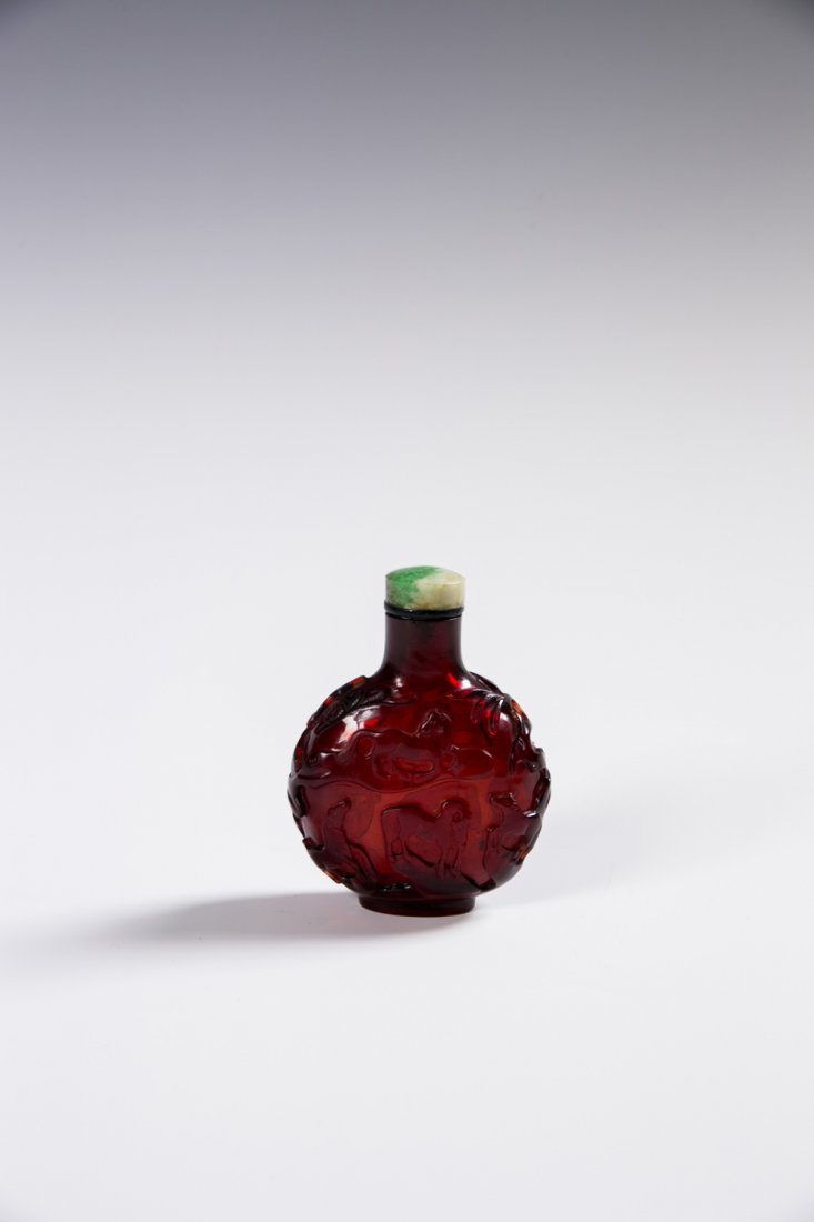 A Chinese large ruby color "8 Horses" Peking glass (1 of 7)