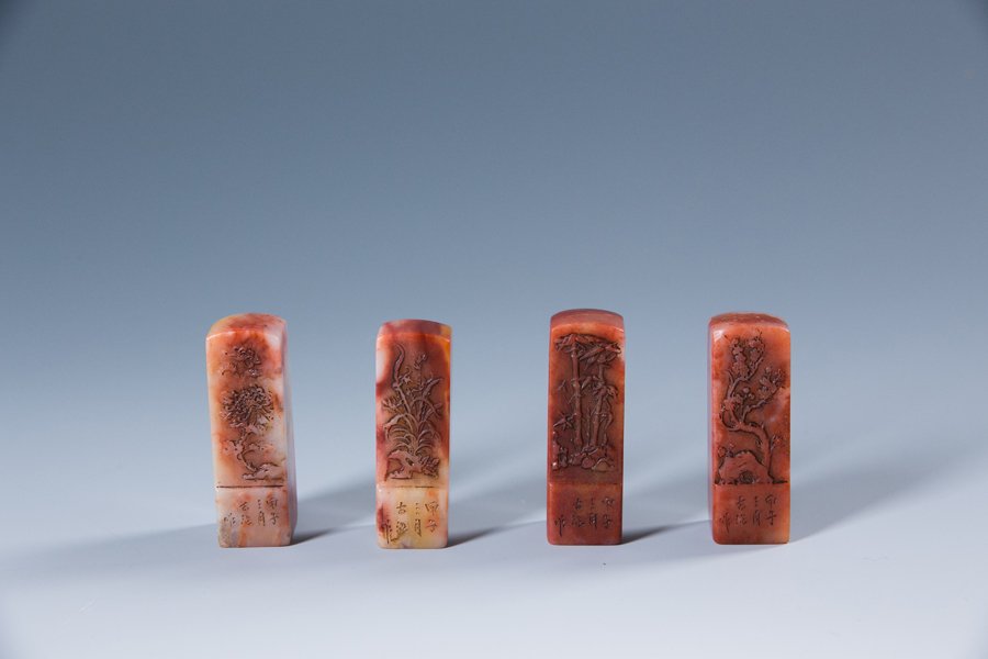 SET OF FOUR CHINESE SOAPSTONE SEALS (1 of 7)