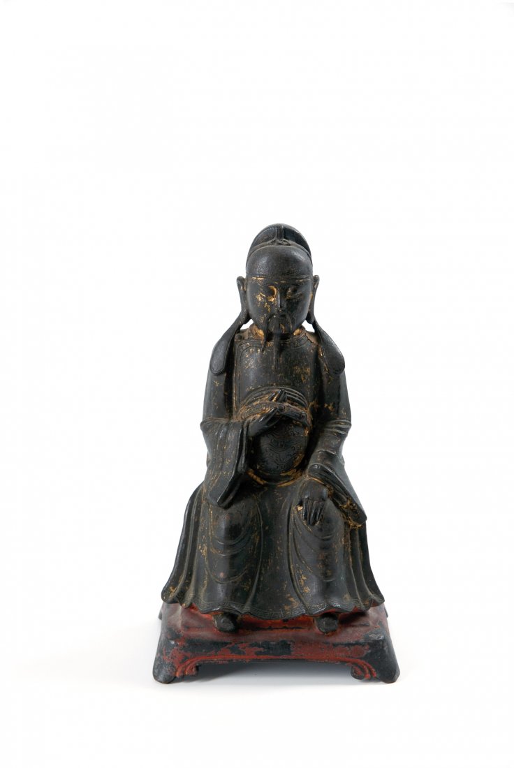 A CHINESE BRONZE TAOIST OFFICIAL: LATE MING/EARLY QING DYNASTY Height: 9 1/4 in.