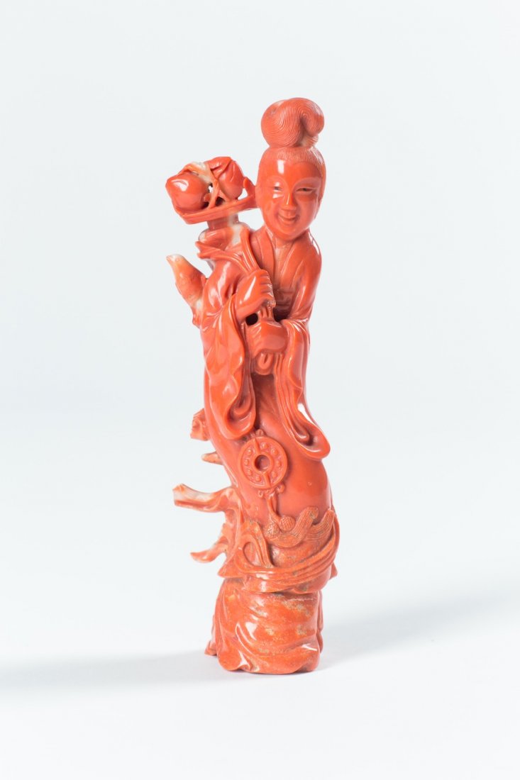 A CHINESE RED CORAL LADY FIGURE, QING DYNASTY (1 of 9)