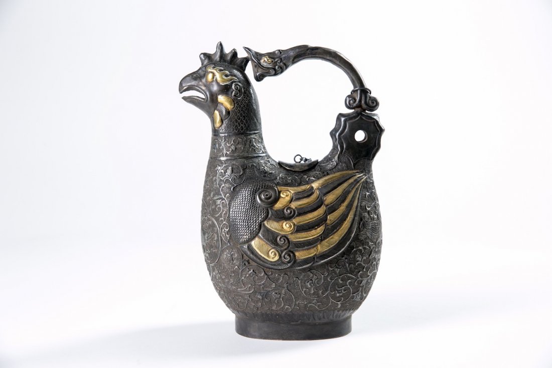 A CHINESE GILT SILVER DRAGON AND PHOENIX VASE, (1 of 10)