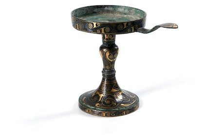 A CHINESE GOLD AND SILVER INLAID BRONZE 'DOU' SHAPED (1 of 3)