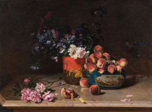 Philippe Rousseau - Still Life with Peaches and mixed: 29 x 39 inches canvas size Philippe RousseauOil on Canvas 1880 Still Life With Peaches And Mixed Flowers by Philippe Rousseau For more or higher resolution photos, please go to The Curator's Eye or ww