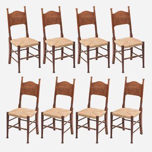 Set of Eight Arts and Crafts Elm Chairs by William (1 of 1)