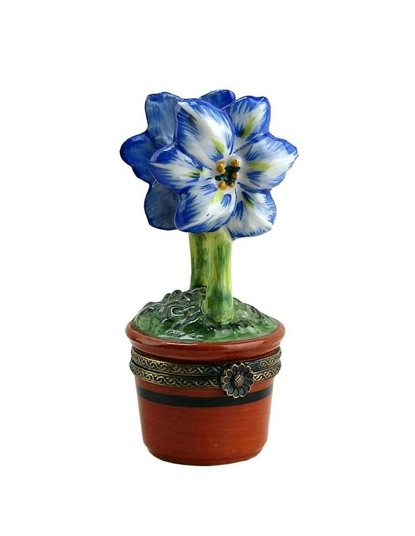 LIMOGES TRINKET BOX Retired Rochard Blue Amaryllis (1 of 4)