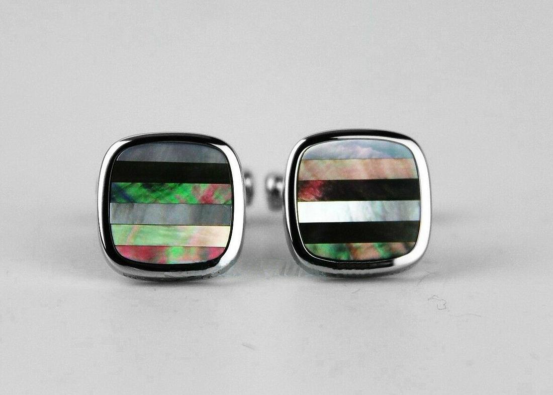 MONTBLANC ST. STEEL CUFFLINKS STRIPE MOTHER OF PEARL: MONTBLANC 100% ORIGINAL & BRAND NEW, NO BOX CONTEMPORARY COLLECTION CUFFLINKS STAINLESS STEEL SQUARE WITH STRIPE MOTHER OF PEARL 17 mm Square Due to a natural Mother of Pearl used in this GORGEOUS Cuf