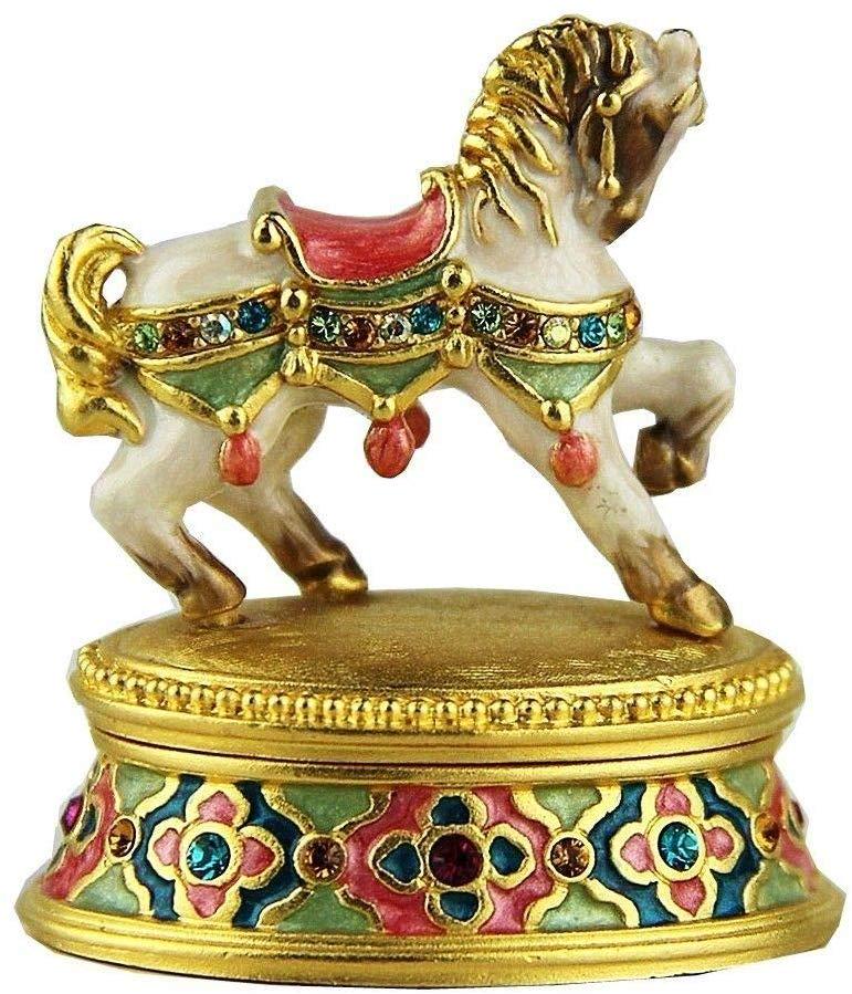 Jay Strongwater 2008 for Estee Lauder Horse Gold: JAY STRONGWATER 2008 For Estee Lauder GORGEOUS WHITE HORSE with Swarovski Crystals And GOLD Top of the Box Never Filled with Perfume, Never Used 24K GOLD PLATED Hand Enameled over Gold Tone Metal 1 3/