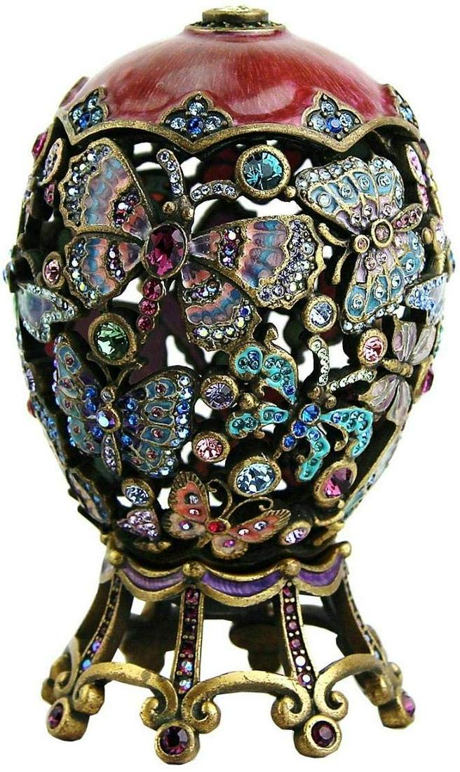 Jay Strongwater Butterfly Egg with Swarovski Crystals: An AMAZING COLLECTABLE, Swarovski Crystals JAY STRONGWATER BUTTERFLY EGG WITH A SEPARATE JAY STRONGWATER FITTED STAND THAT WAS MADE FOR THIS EGG. THIS DELIGHTFUL EGG IS HAND ENAMELED OVER METAL WITH S