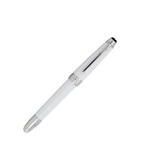 Montblanc Meisterstuck Solitaire Classique Fountain Pen: A Montblanc Meisterstuck Solitaire Classique fountain pen crafted in white lacquer with a platinum-coated clip and fittings. This Montblanc pen features a handcrafted, rhodium-coated 18K gold nib. Wri