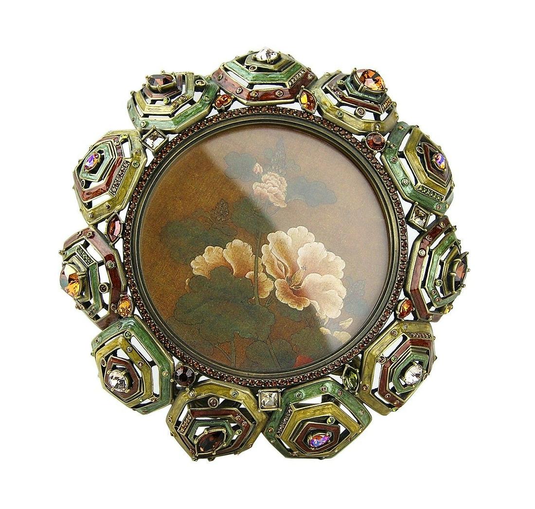 JAY STRONGWATER ROUND TORTOISE 6" FRAME SWAROVSKI: JAY STRONGWATER AMAZING ROUND TORTOISE FRAME.Please See ALL Pictures, as they are Main Part of a Description!From FLORA & FAUNA CollectionColor: NATURALHandpainted Enamel over metalHand-set Swarovski 