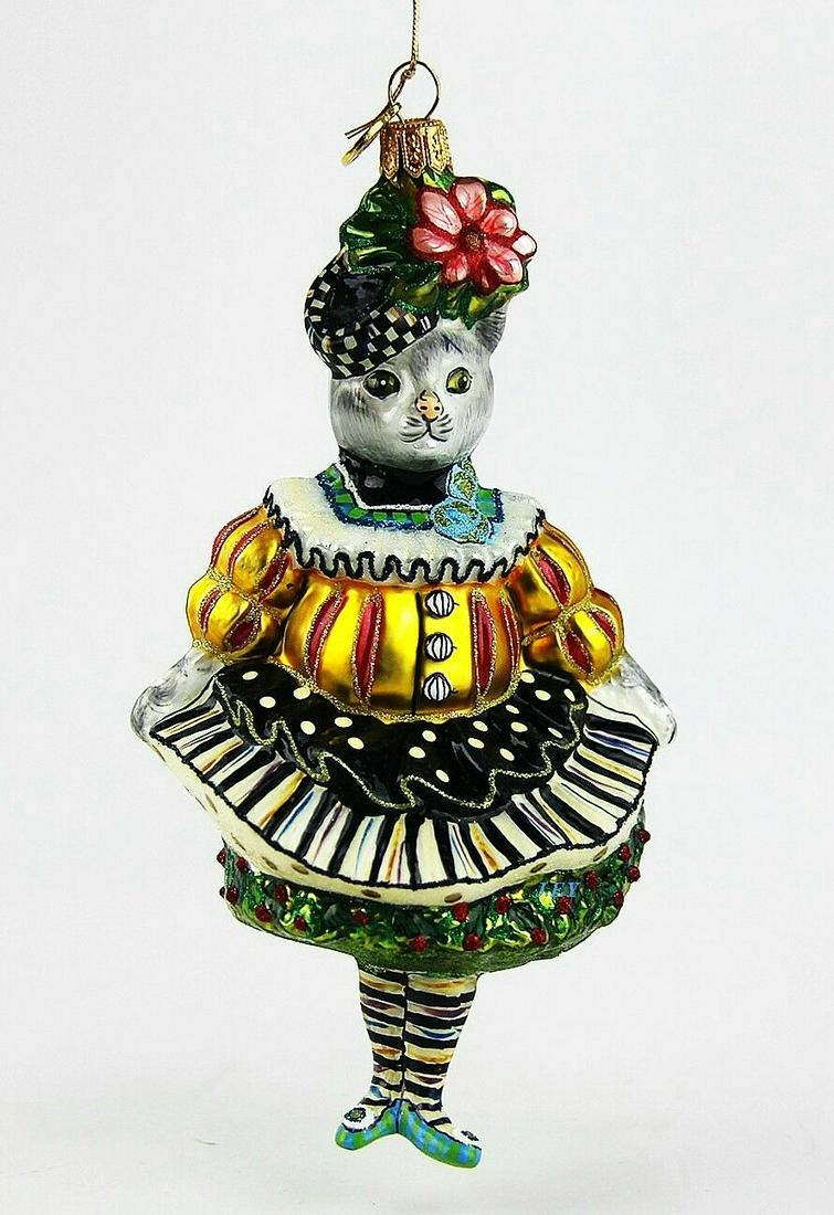 MACKENZIE CHILDS MISS KITTY KAT CHICKEN PALACE: MacKenzie ChildsEXTREMELY RARE! MISS KITTY KAT CHICKEN PALACE CHRISTMAS GLASS ORNAMENT6" Tall x 3" Wide x 2.75" DeepHandcrafted ornament in the European traditionHand Painted Brand New, ORIGINAL BOX.O