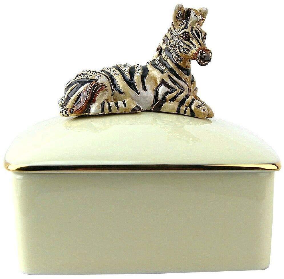 Jay Strongwater Gorgeous Zebra Porcelain Cream Trinket: JAY STRONGWATER AMAZING LARGE ZEBRA PORCELAIN TRINKET BOX PORCELAIN IN CREAM COLOR EXTREMELY RARE! Handpainted Enamel over metal Hand-set Multicolor Swarovski Crystals. Box: 4.5" Long Total : 4.5" Tal
