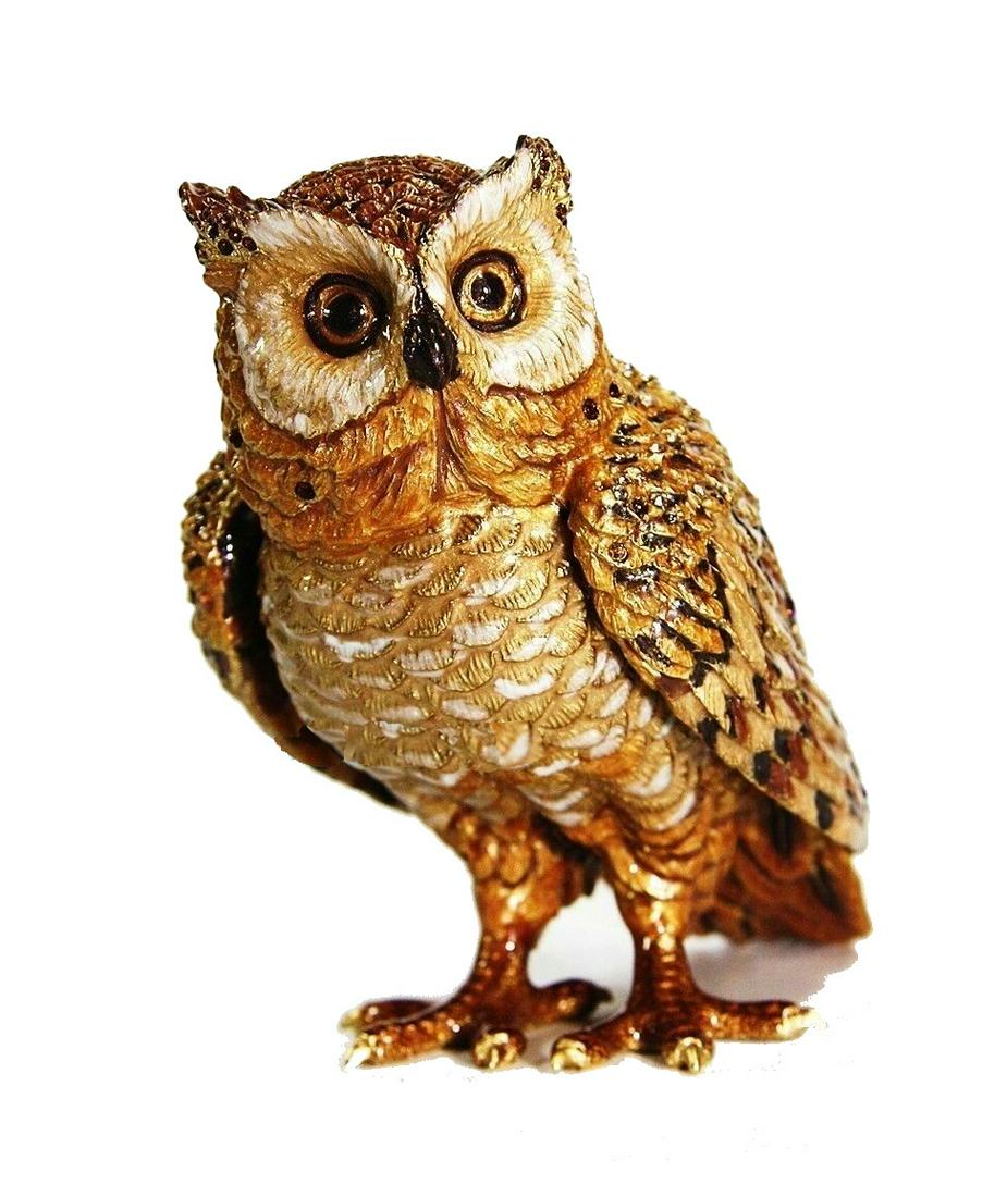 JAY STRONGWATER HIGHLAND FLING OSGAR OWL FIGURINE: JAY STRONGWATER ABSOLUTELY WONDERFUL HIGHLAND FLING OWL FIGURINEFROM FLORA & FAUNA COLLECTIONHANDPAINTED ENAMEL OVER METALHAND SET SWAROVSKI CRYSTALS4" High (5.25" Long) x 2.75" Wide x 3" DeepBRAND NE