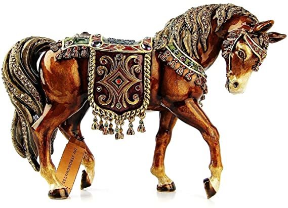 Jay Strongwater Holiday Large 8"Tapestry Horse Figurine: JAY STRONGWATER From HOLIDAY Collection LARGE TAPESTRY HORSE FIGURINE Color: JEWEL; Antique Gold Plated Enamel over metal; Hand-set Multicolor Swarovski Crystals. 8" Long x 5 1/8" Tall x 2 1/4" Deep O