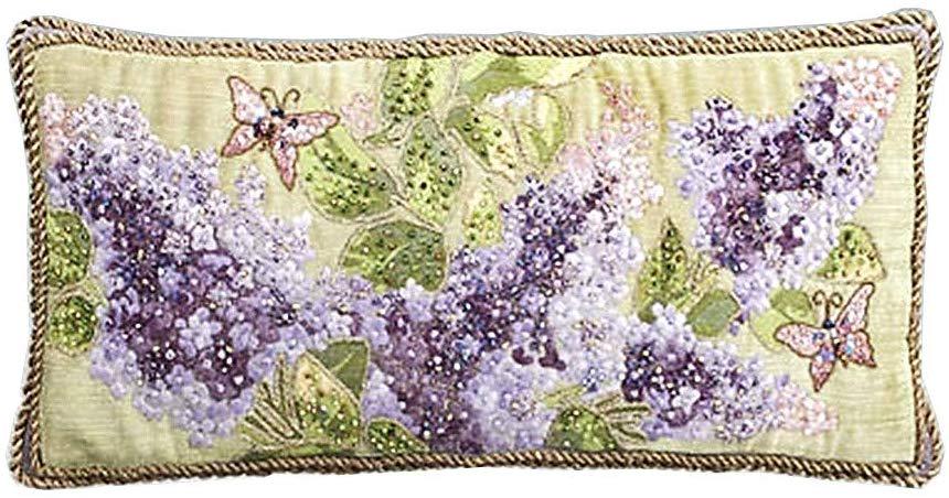 Jay Strongwater Lilacs 22" x 11" Pillow Cotton Blend: JAY STRONGWATER AMAZING 22" X 11" LILACS PILLOW Cotton/Rayon Velvet With Silk Embroidery. Hand-set Swarovski Crystals. Dragonfly Zipper Pull. 22" x 11" Brand New, NO BOX.