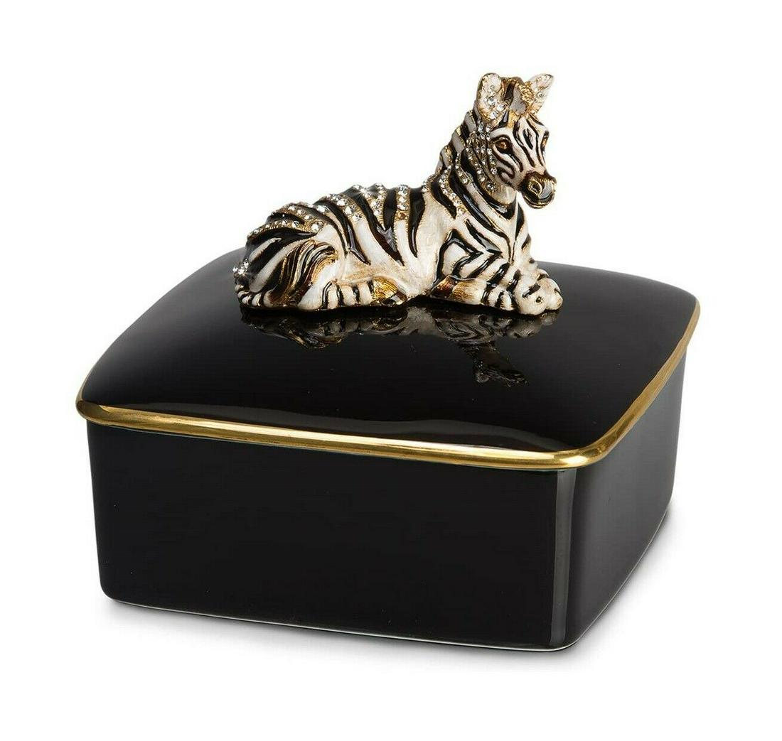 JAY STRONGWATER ZEBRA PORCELAIN BLACK TRINKET BOX (0255) on