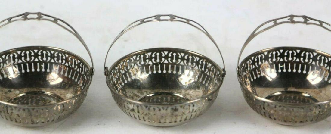 Set of 3 ST. SILVER FINE FILIGREE HANDLED BASKETS  2.5 OZ 3" W (1 of 3)