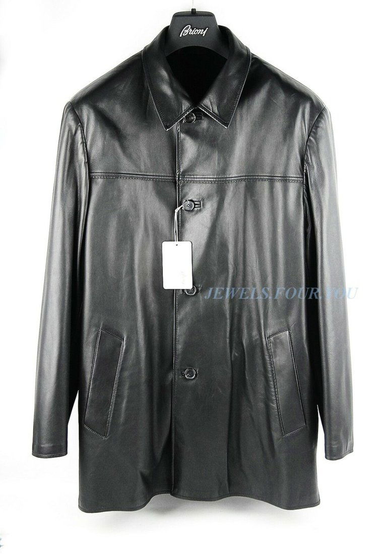 BRIONI REVERSIBLE 3/4 COAT GLOVE LEATHER & RAIN STORM WEAR ITALY SZ 40 NEW RETAIL $10K 100% AUTHENTC: Brand New 100% AUTHENTIC 100% NEWBRIONIAMAZING JACKET!!!REVERSIBLE COAT MADE IN ITALI, RARE 1st SIDE - BLACK SOFTEST POLISHED GLOVE LEATHER2nd SIDE - NAVY 75% WOOL & 25% COTTON, WEATHER, AND WATER RES