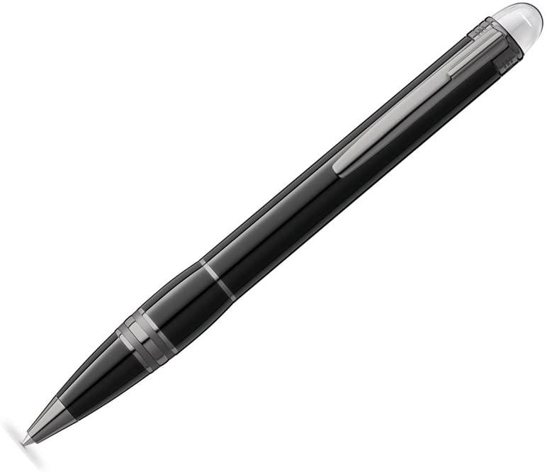 Montblanc Starwalker Ballpoint Pen Midnight Black Resin: Barrel made of black precious resinFloating Montblanc emblem in transparent cap-topRuthenium-plated clip with embossed Montblanc brand name and individual serial numberRuthenium-plated ringsTwist-acti