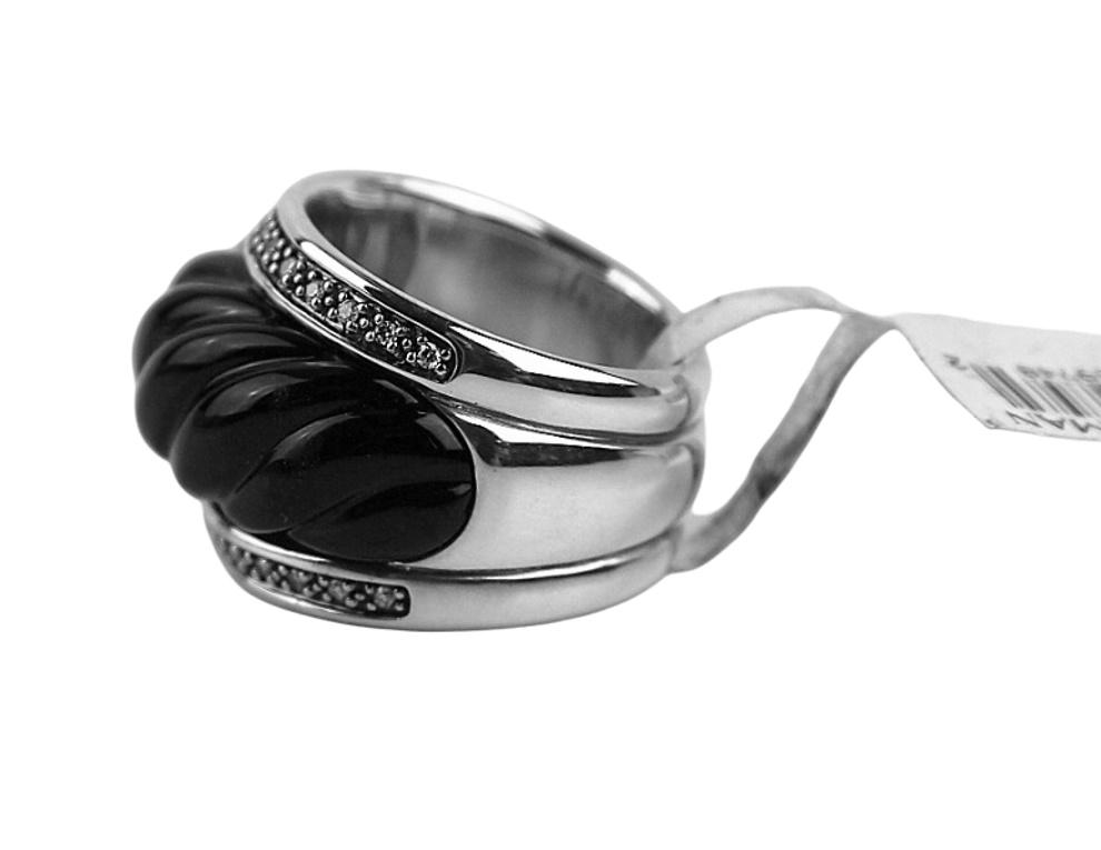 DAVID YURMAN ST. SILVER CABLE SCULPTED ONYX DIAMOND RING SZ 6 (1 of 4)