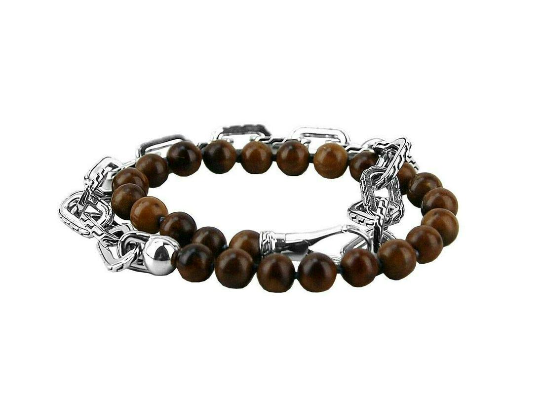 HJ John Hardy ST. Silver Wood Bead Double WRAP Classic Chain Bracelet 139B (1 of 6)