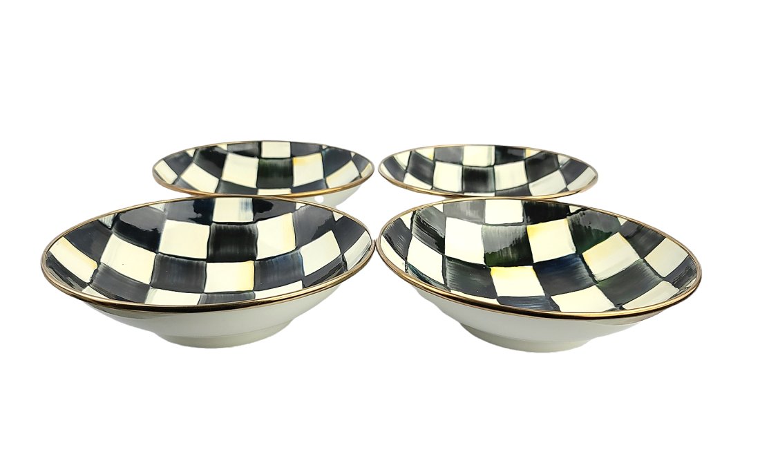 MacKenzie-Childs Courtly Check Set of 4 Enamel Soup Coupes Steel Enamel New 7.5" dia., 2" (1 of 5)