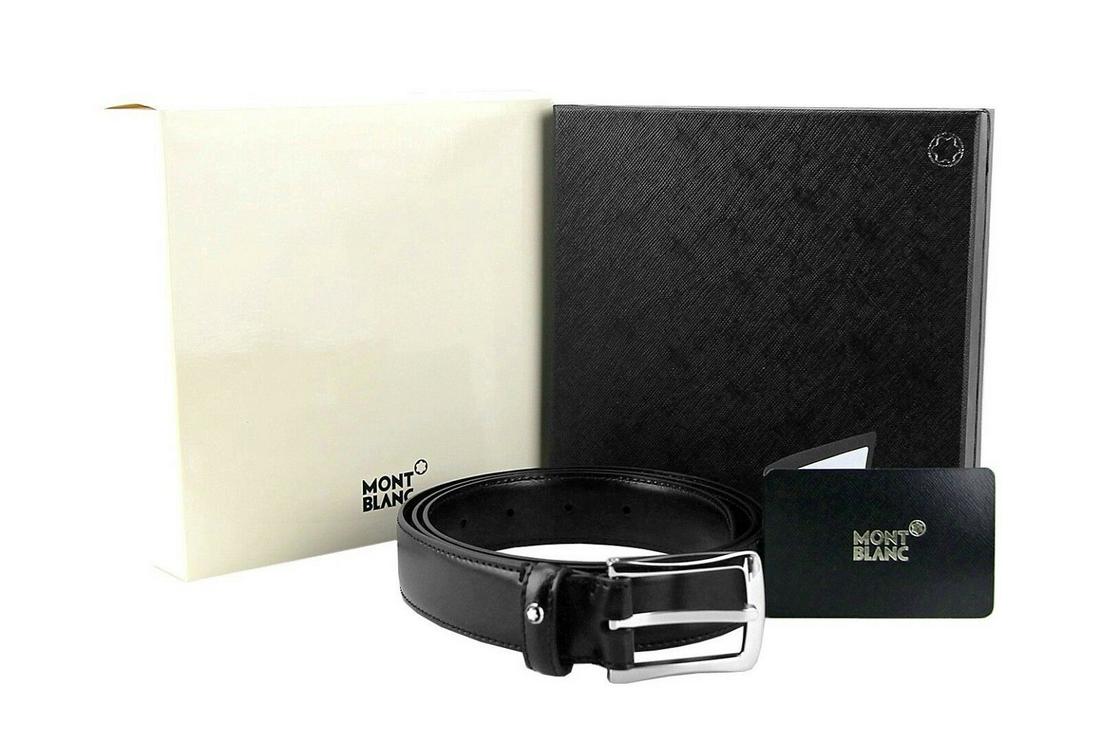 MONTBLANC CLASSIC LINE BELT BLACK LEATHER CURVED SHINY ST.STEEL PIN 11713500 S40 (1 of 9)