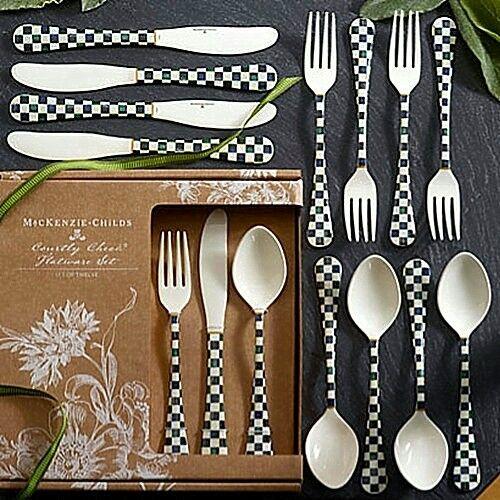 MACKENZIE CHILDS 12 PIECE COURTLY CHECK ENAMELED FLATWARE SERVICE Set (1 of 3)