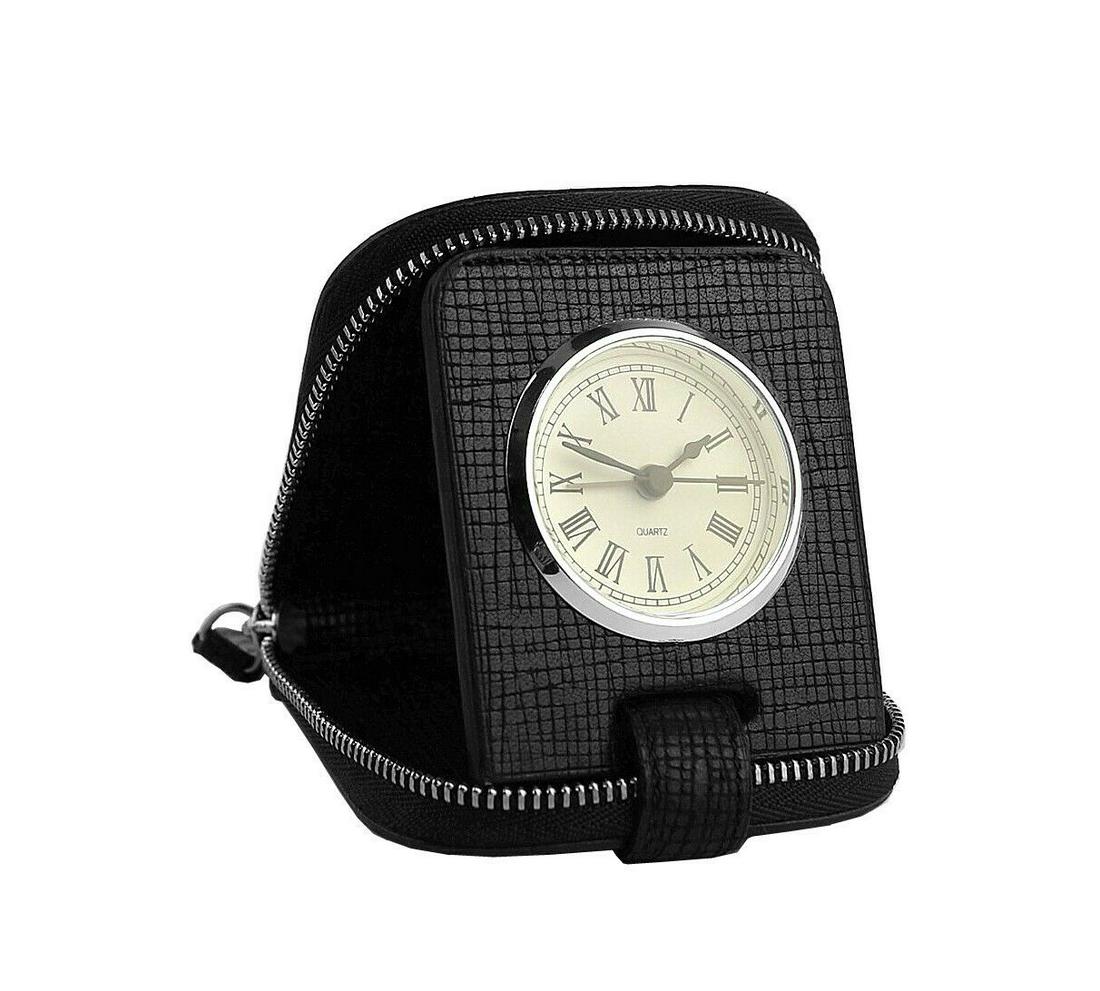 BRIONI TRAVEL BATTERY QUARTZ ALARM CLOCK #3: BRIONITRAVEL ALARM CLOCK IN BLACK TEXTURED NATURAL LEATHER TRAVEL CASE100% AUTHENTIC & 100% BRAND NEW ITEM IS NEW, NEVER USEDCase: 3.25" x 3.25"Clock: 45 mm (Clock itself 40 mm)Made in Italy