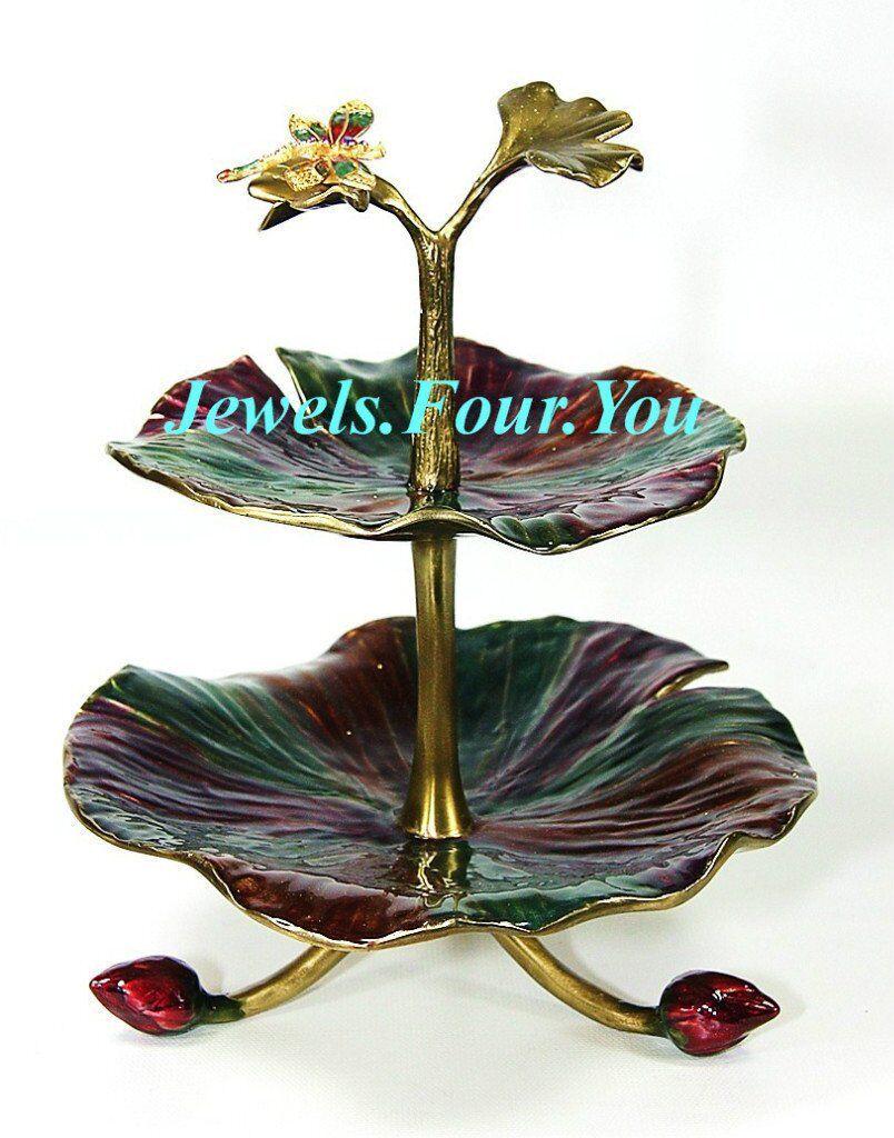 JAY STRONGWATER TWO TIERED LILY PAD CAKE PASTRY STAND DRAGONFLY SWAROVSKI (1 of 5)