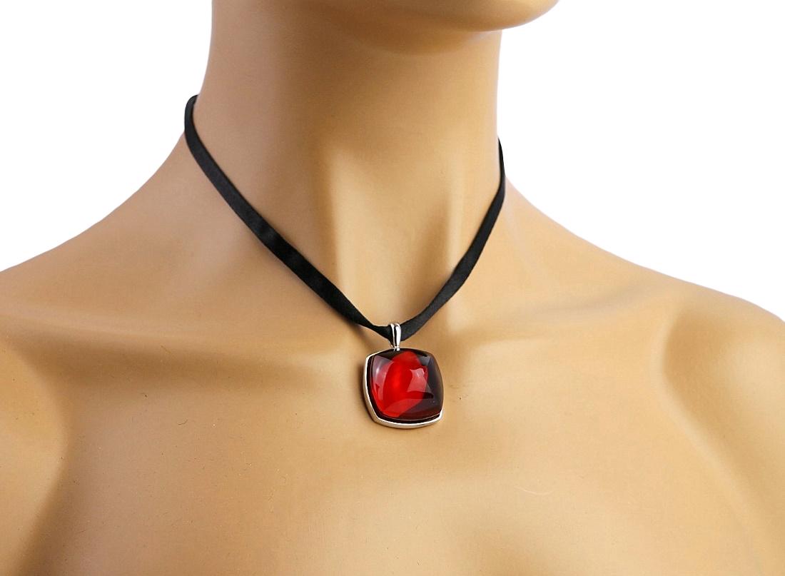 BACCARAT MEDICIS ST. SILVER PENDANT NECKLACE LARGE RED MIRROR FRANCE  (1 of 5)