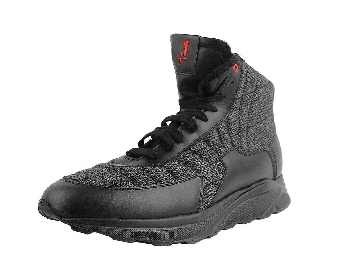 KITON HANDMADE +1 KNT BL/ GRAY TALL SHOES SNEAKERS CASHMERE LEATHER SZ 10.5 (1 of 8)