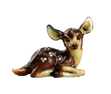 JAY STRONGWATER JAYNE FAWN MINI FIGURINE: JAY STRONGWATERJAYNE MINI FAWN FIGURINEGold Plated & Handpainted Enamel over metalHand-set Swarovski Crystals.2.5" Long x 1.75" HighBrand New, ORIGINAL BOX, DUST BAG 100% AUTHENTIC GUARANTEED