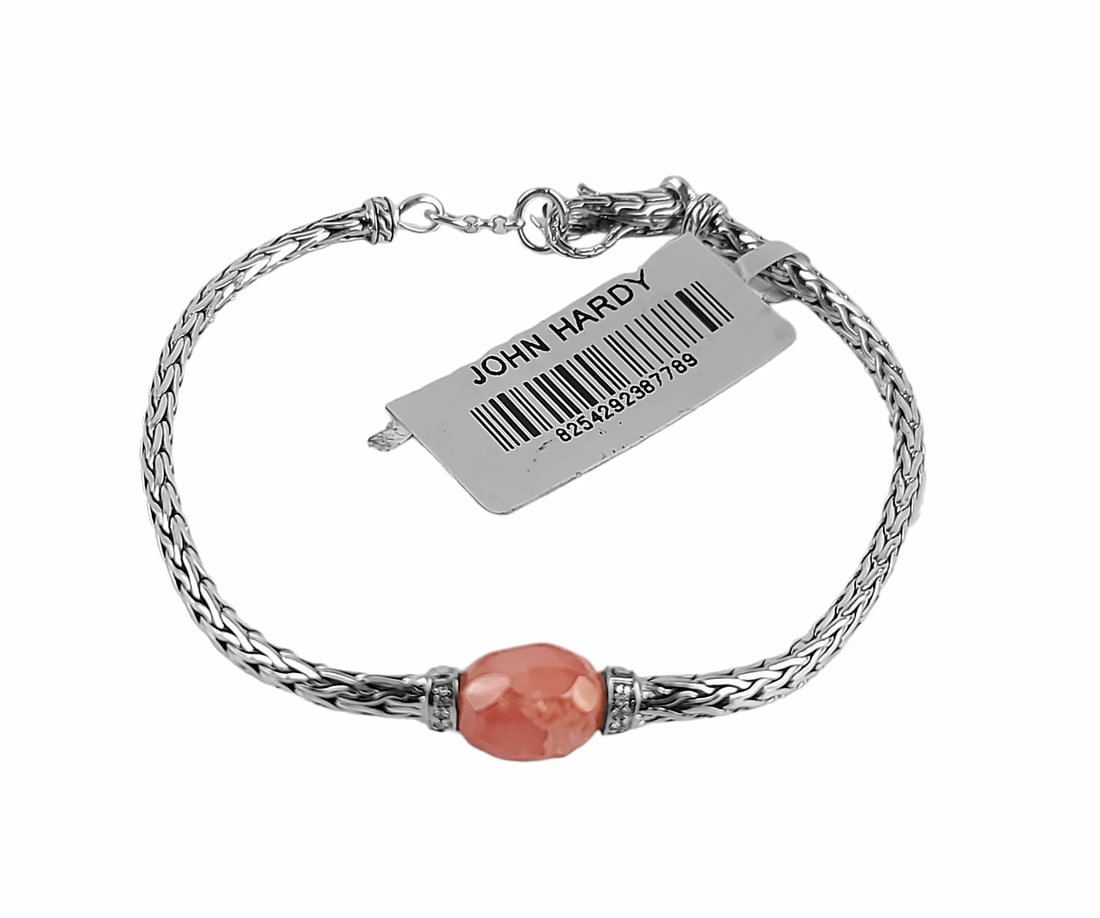 John Hardy St. Silver Classic Chain Rhodochrosite Diamonds Bracelet Sz M-L 11B (1 of 5)