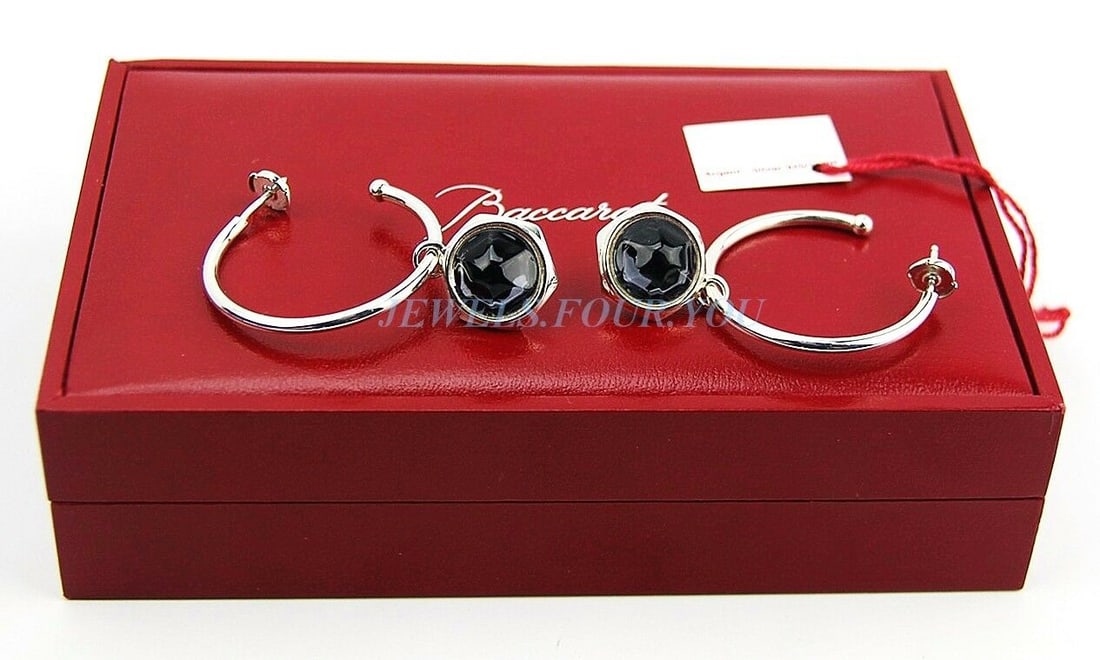 BACCARAT B MANIA ST. SILVER CLEAR BLACK MORDORE HOOP EARRINGS (1 of 7)