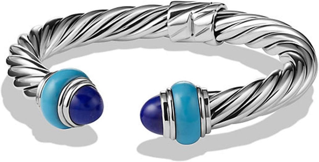DAVID YURMAN AMAZING STERLING SILVER 8.5 mm RONDELLE LAPIS LAZULI & TURQUOISE BRACELET #529 (1 of 6)