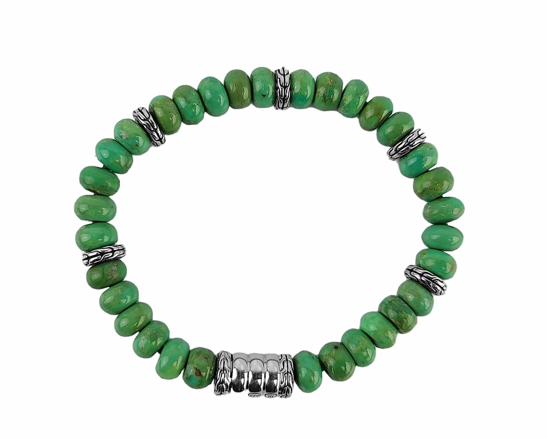 JOHN HARDY CLASSIC CHAIN MEN'S BATU ST. SILVER TURQUOISE STRETCH S BRACELET 195B (1 of 5)