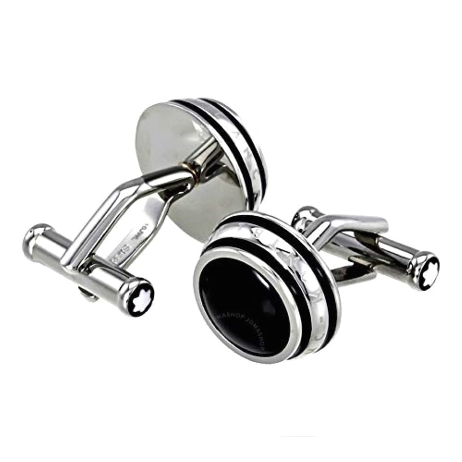 MONTBLANC PLATINUM PLATED & ONYX CUFFLINKS 110673 (1 of 2)