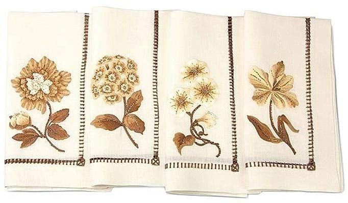 Jay Strongwater Floral Dinner Napkins Set Of 4 SDH2421-232 Golden Finish: Jay Strongwater Floral Dinner Napkins Set Of 4 SDH2421-232 Golden Finish. Dimensions 20" SQ. An antique textile pattern inspires the gold-, silver-, and cream-toned floral blossom design.
