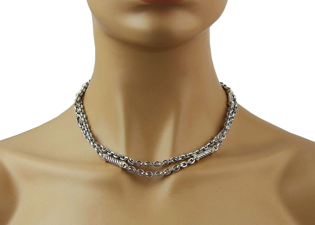 DAVID YURMAN ST. SILVER 18K GOLD METRO CURB LONG CHAIN NECKLACE  11N (1 of 7)