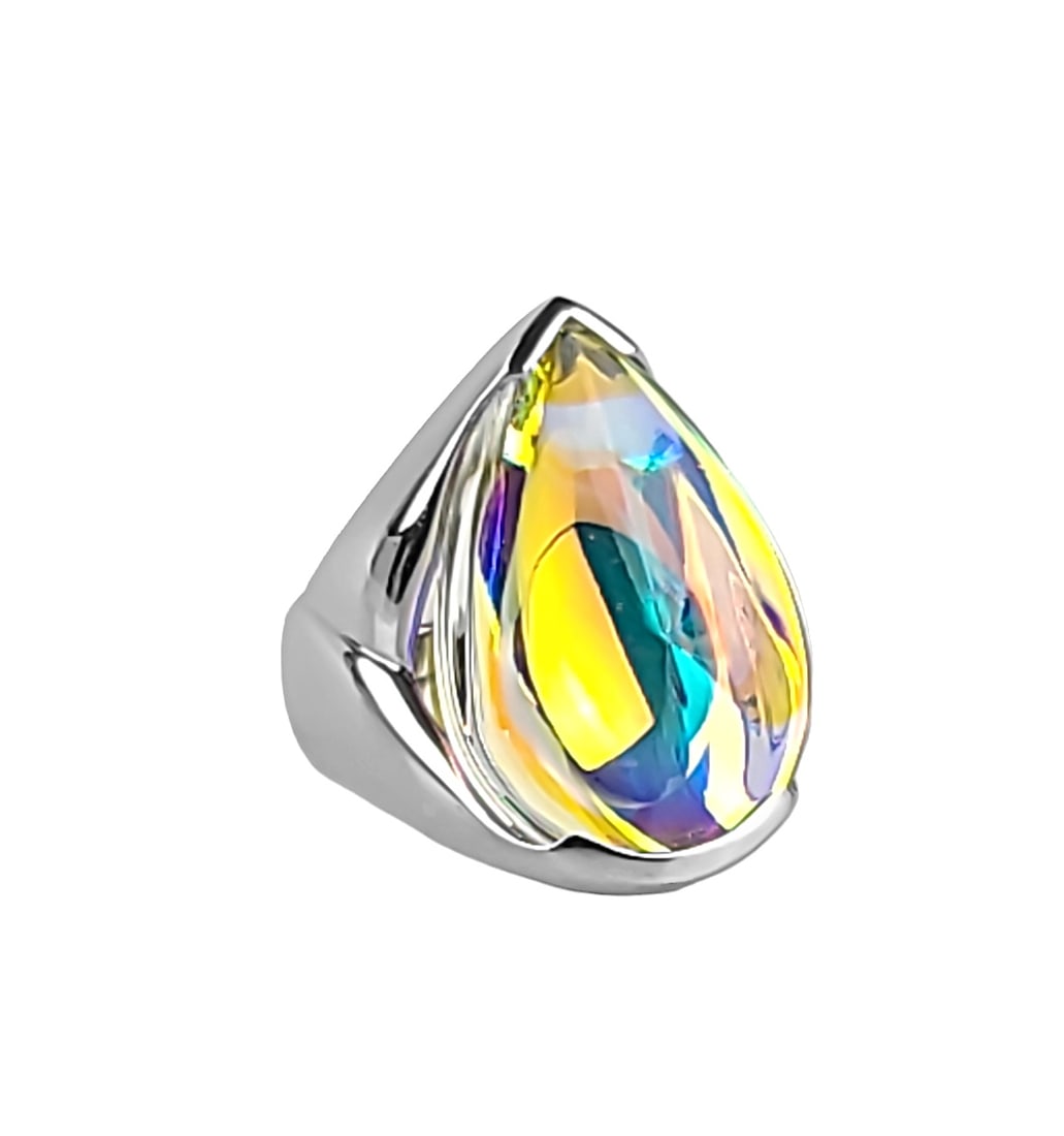 BACCARAT PSYDELIC CLEAR IRIDESCENT St. SILVER MEDIUM RING S 55 (1 of 7)