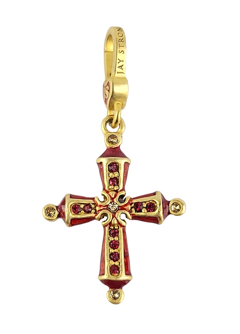 JAY STRONGWATER JEWELED BIRTHSTONE CROSS JANUARY "RED GARNET" CHARM (1 of 2)